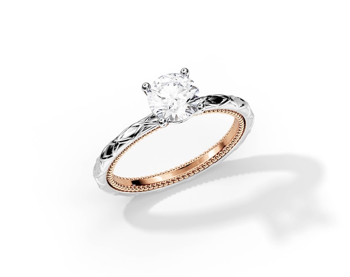 1 Carat Lab Diamond Vintage Ring / Vintage Diamond Engagement Ring / Textured Engagement Ring / Unique Diamond Ring / Promise Diamond Ring