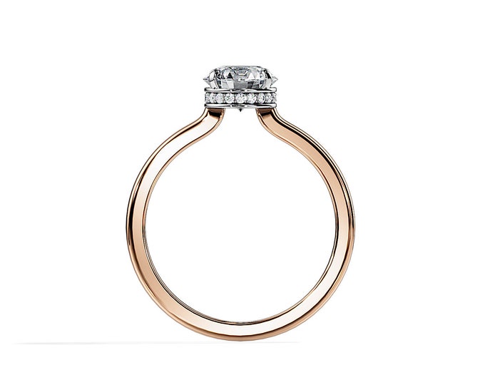 1 Carat Round Moissanite Ring / Hidden Halo Engagement Ring / Minimalist Ring / Moissanite Ring / Dainty Engagement Ring / Minimal Ring