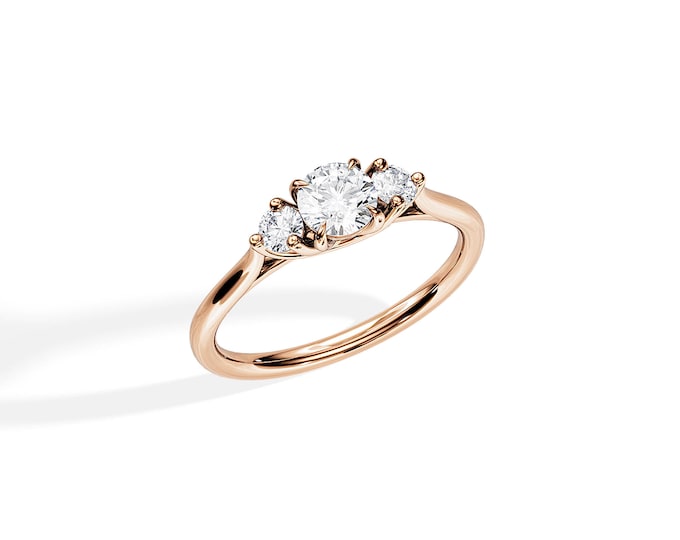 0.85 TCW Lab Grown Diamond Ring / Lab Grown Diamond Three Stone Ring / 3 Stone Diamond Ring / Lab Created Diamond Engagement Ring