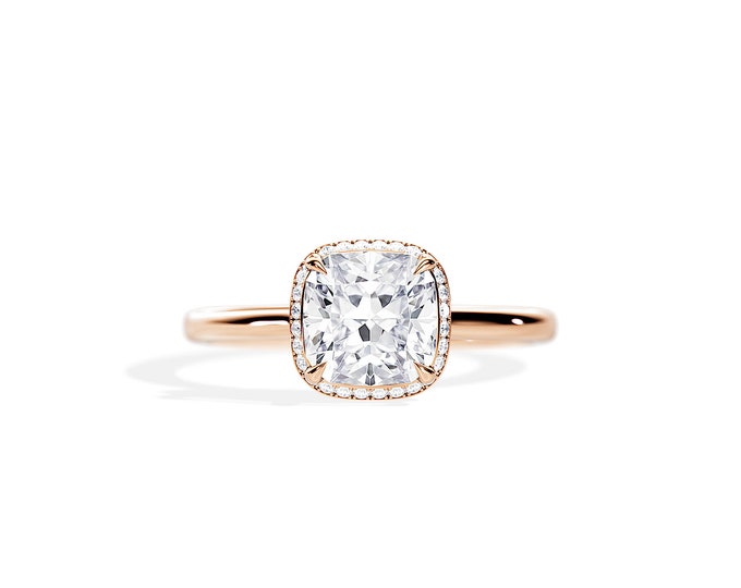 1.5 Carat Cushion Moissanite Engagement Ring / Double Edge Halo / 14K Rose Gold / Double Halo / 1.5 CT Engagement Ring / DEF Moissanite