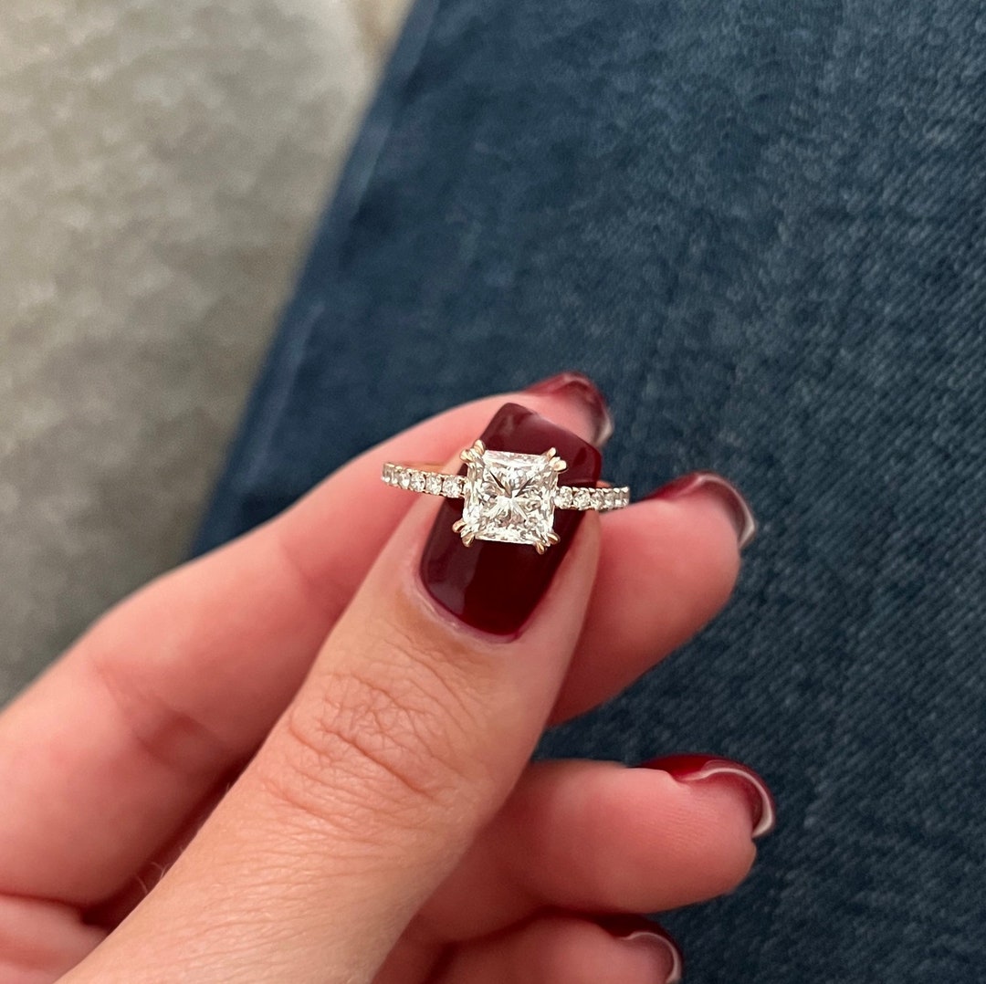 1.5 Carat Princess Cut Lab Grown Diamond Ring princess Cut Diamond Engagement Ring Double Claw Prongs Princess Cut Lab Diamond Ring Etsy
