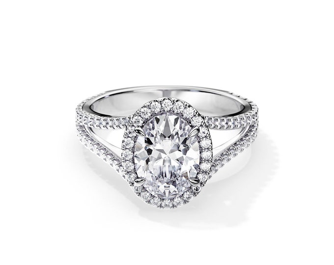 3 Carat Oval Lab Grown Diamond Ring / 3 CT Oval / Oval Vintage Ring / Split Shank / Unique Engagement Ring / Luxury Ring / Pave Ring