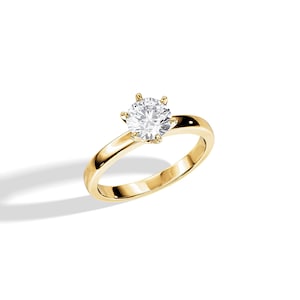 1 Carat Moissanite Solitaire Ring / 6 Prong Round Moissanite Engagement Ring / 14K Yellow Gold Moissanite Engagement Ring / Classic Ring