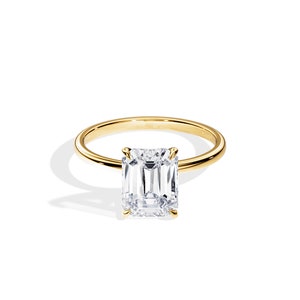3 Carat Moissanite Thin Engagement Ring / 14K Yellow Gold Dainty Engagement Ring / 3 Carat Emerald Cut Moissanite Solitaire Ring/ 1.5MM Band