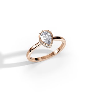 Pear Cut Lab Grown Diamond Ring / 1 Carat Pear Diamond /  Bezel Set Engagement Ring / Rose Gold Ring / Unique / Art Deco Ring / Hidden Halo