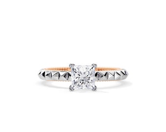 1CT Lab Grown Diamond Pyramid Engagement Ring / Two Tone Engagement Ring / Princess Cut Diamond / Unique Ring / Pyramid Ring / Unusual Ring