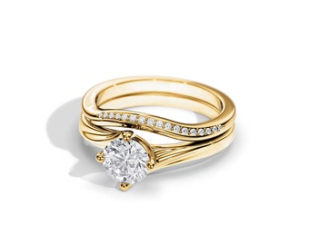 1 CT Lab Grown Diamond Bridal Set / Yellow Gold Bridal Set / Twisted Engagement Ring Set / Round Diamond / 1 Carat Lab Diamond Swirl Ring