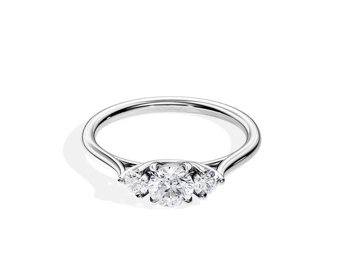Natural Diamond Three Stone Ring / GIA Certificate/ 14K White Gold Diamond Engagement Ring / Diamond 3 Stone Ring / Trellis Set Ring