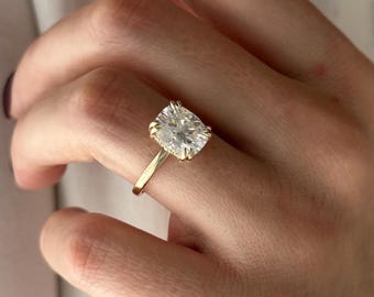 Cushion Cut Engagement Ring / 4 Carat Cushion Moissanite Ring / 0.5ct Lab Diamonds / Rose Gold Hidden Halo Ring / 4 Carat Engagement Ring