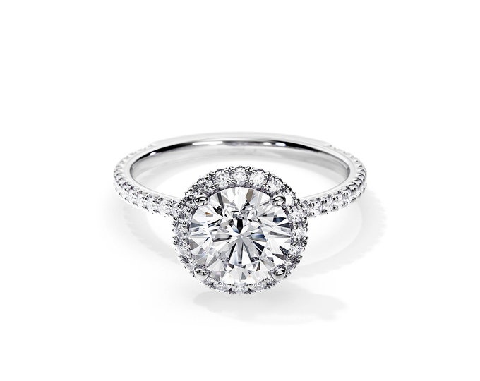 2 Carat Moissanite Engagement Ring / Moissanite Halo Engagement Ring / 0.55ct Accent Diamonds / 2 Carat Moissanite Ring / Round Moissanite
