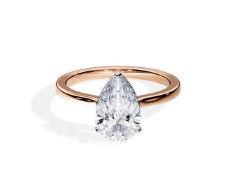 Pear Moissanite Engagement Ring / 2 Carat Pear Cut Moissanite Ring / Rose Gold / Pear Hidden Halo / Bridal Ring / Pear Cut Engagement Ring