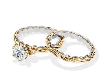 Unique Engagement Ring Nature Inspired / 1 CT Moissanite Rustic Engagement Ring Set / Branch Bridal Set / Nature Wedding Band / Floral Rings