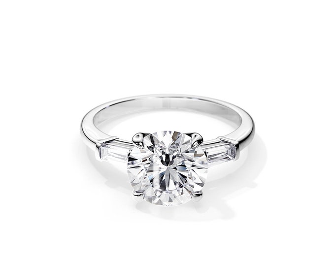 3 Carat Round Lab Grown Diamond Ring / 3 CT Lab Created Diamond Ring / 3 Stone Diamond Engagement Ring / 3 Carat Diamond Ring/ Three Stone