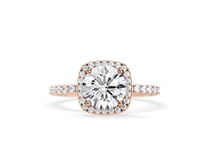 2 Carat Round Lab Grown Diamond Ring / Hidden Halo Engagement Ring / Halo Diamond Ring / Rose Gold Engagement Ring / 2 CT Lab Diamond Ring