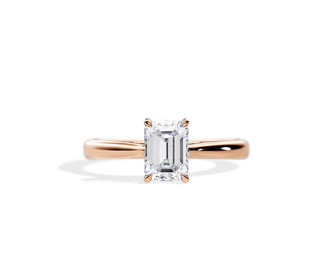 1.0 CT Emerald Cut Natural GIA Diamond Engagement Ring / Tapered Engagement Ring / Cathedral Engagement Ring / 1 Carat Emerald Diamond Ring