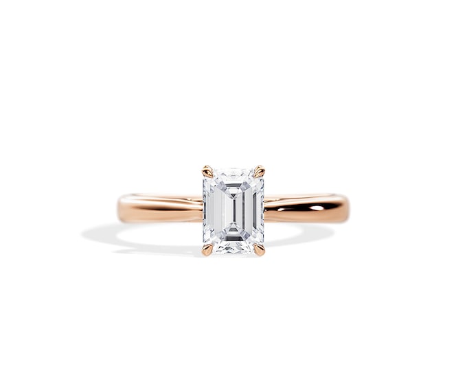 1.0 CT Emerald Cut Natural GIA Diamond Engagement Ring / Tapered Engagement Ring / Cathedral Engagement Ring / 1 Carat Emerald Diamond Ring