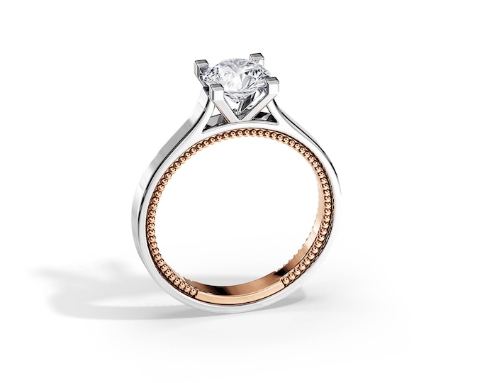 1 Carat Moissanite Cathedral Ring / Two Tone Engagement Ring / DEF Moissanite / Unique Cathedral Ring / 14K Rose Gold Ring / High Set Ring