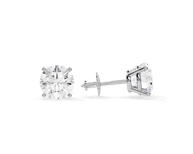 2 Carat Total Moissanite Stud Earrings White Gold / Round Moissanite / Screw Back Earrings / Basket Stud Earrings / Colorless Moissanite