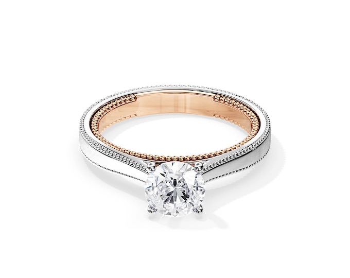 1 Carat Lab Grown Diamond Ring / Two Tone Diamond Ring / Vintage Engagement Ring / 14K White Gold Vintage Engagement Ring / Milgrains Ring