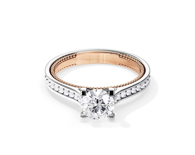 1 CT Lab Grown Diamond Ring / Channel Set Engagement Ring / Cathedral Diamond Ring / CVD Diamond Engagement Ring / 1 Carat Lab Diamond Ring