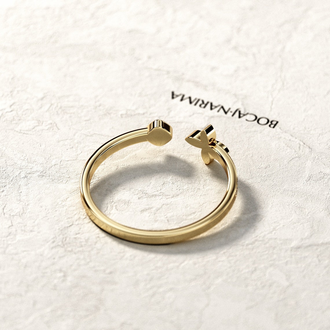 Open Diamond Ring / Cuff Wedding Band / 14K Gold Cuff Ring