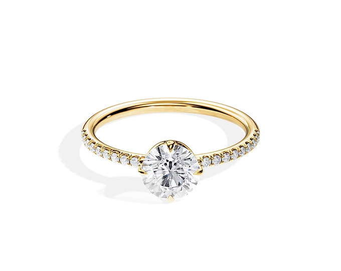 1 Carat Lab Grown Diamond Ring / Pave Engagement Ring / Lab Diamonds Engagement Ring / 1CT Round Diamond / 0.22ct Accent Diamonds / 14k Gold
