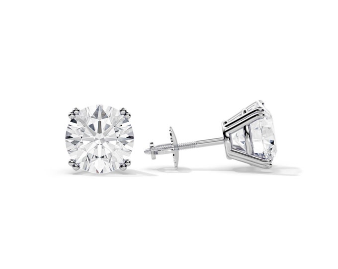 4 Carat Lab Grown Diamond Stud Earrings / Basket Stud Earrings / White Gold Earrings / Round Diamond / 4 CT Lab Diamond Pair of Earrings