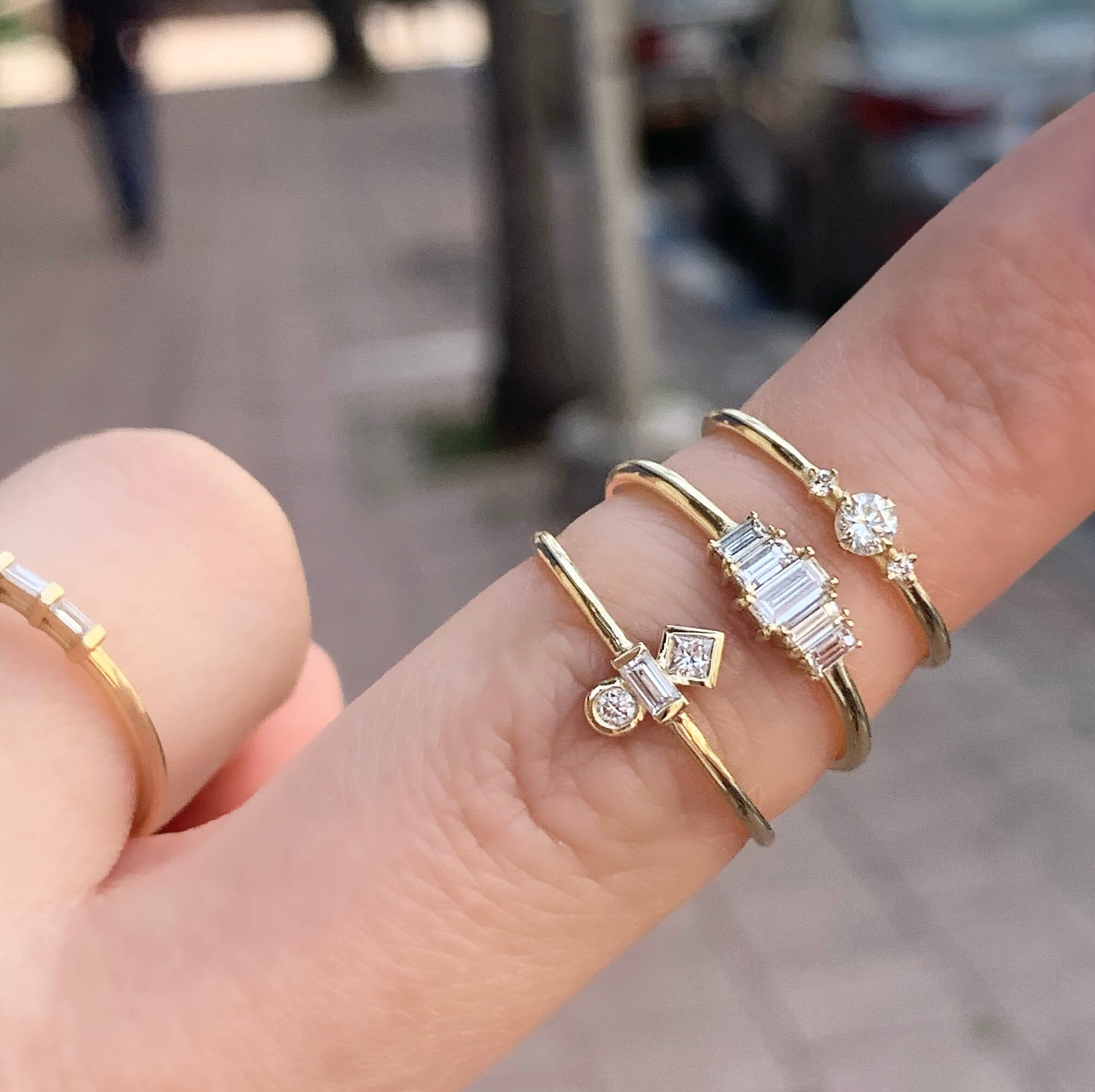 14K Yellow Gold Petite Diamond Accent Engagement Ring