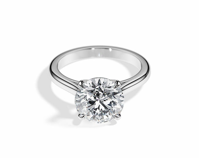 4 Carat Round Lab Grown Diamond Ring / 4 Carat Diamond Cathedral Ring / White Gold Lab Created Diamond Ring / 4 CT CVD Diamond Ring