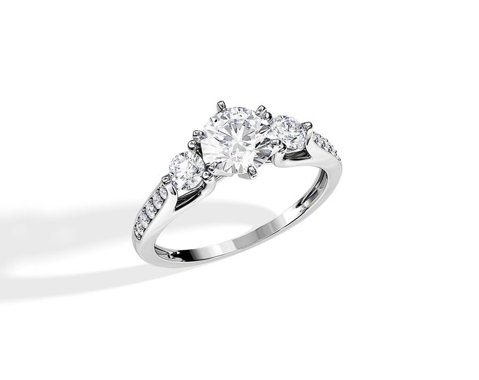 1.45 TCW Natural Diamond Ring / GIA Certified / White Gold 3 Stone Ring / Three Stone Diamond Ring / Bridal Ring / Natural Diamond Ring