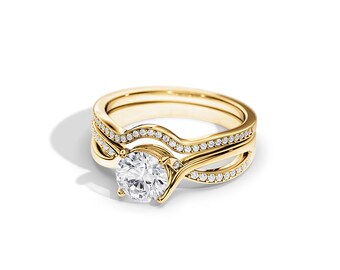 1 Carat Natural Diamond Split Shank Bridal Set / Unique Engagement Ring Set / 14K or 18K Gold / Round Diamond / GIA Certified / Twisted Ring