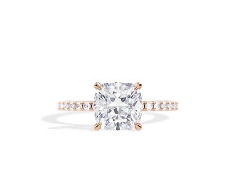Cushion Cut Engagement Ring / 3 Carat Cushion Moissanite Ring / 0.5ct Lab Diamonds / Rose Gold Hidden Halo Ring / 3 Carat Engagement Ring