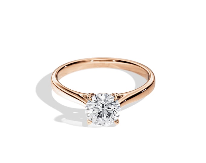 1 Carat Round Lab Created Diamond Engagement Ring / IGI Certified F-VS1 / Cathedral Diamond Ring / Rose Gold 1 Carat Diamond Engagement Ring