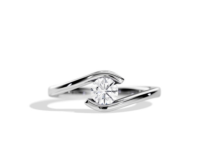 0.5 Carat Bypass Diamond Ring / Unique Engagement Ring / 14K White Gold Bypass Engagement Ring / Natural Diamond Engagement Ring
