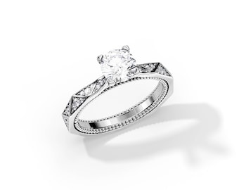 1 Carat Round GIA Natural Diamond Vintage Ring / Vintage Diamond Engagement Ring / Milgrains Diamond Ring / 1 CT Diamond Ring / White Gold