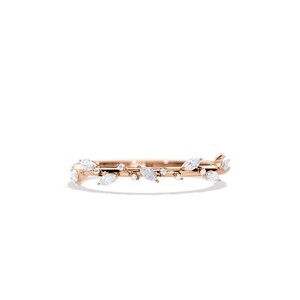 May include: Rose gold ring featuring a delicate vine design. The ring is adorned with marquise-cut and round-cut white gemstones, creating a nature-inspired aesthetic. The band has a polished finish, enhancing the ring's overall elegance.
