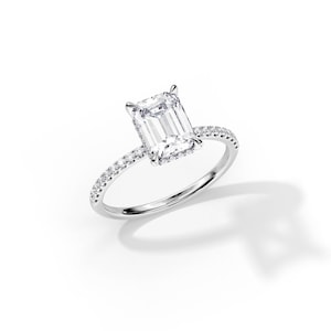 2.5 CT Emerald Cut Lab Grown Diamond Ring / Hidden Halo / Emerald Diamond Ring / White Gold Bridal Ring / Lab Grown Diamond Engagement Ring