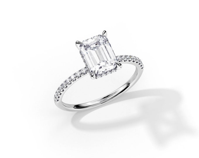 2.5 CT Emerald Cut Lab Grown Diamond Ring / Hidden Halo / Emerald Diamond Ring / White Gold Bridal Ring / Lab Grown Diamond Engagement Ring
