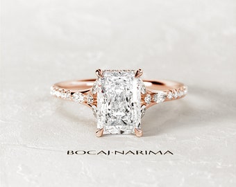 2 Carat Radiant Moissanite Nature inspired Engagement Ring / Boto Proposal Ring / Colorless Premium Moissanite / Rose Gold Anniversary Ring