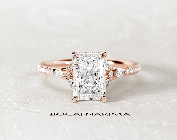 2 Carat Radiant Moissanite Nature inspired Engagement Ring / Boto Proposal Ring / Colorless Premium Moissanite / Rose Gold Anniversary Ring