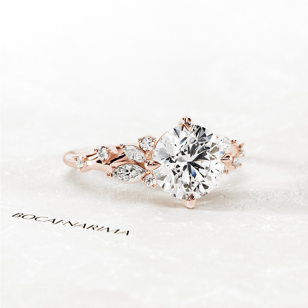 Nature Inspired Lab Diamond Engagement Ring / 2 Carat Round Lab Grown ...