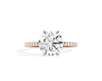3 Carat E VVS2 Round Lab Grown Diamond Engagement Ring / Unique Hidden Halo Two Tone Proposal Ring / Rose Gold High Set Lab Diamond Ring