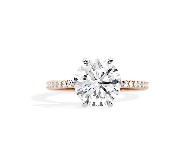 3 Carat Round Lab Grown Diamond Engagement Ring / 3 CT Lab Diamond Engagement Ring / Hidden Halo Bridal Ring / Rose Gold Wedding Ring