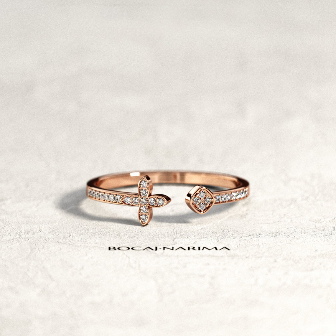 Open Diamond Ring / Cuff Wedding Band / 14K Gold Cuff Ring