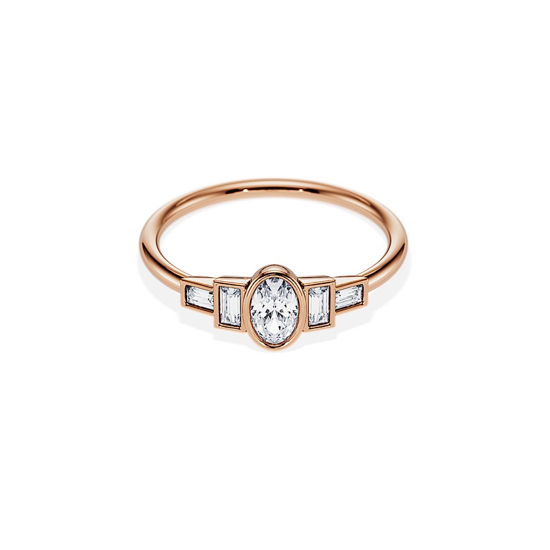 Art Deco Diamond Ring / Baguette & Oval Diamond Engagement Ring / Bezel Set Diamond Ring / ArtDeco Ring / Dainty Engagement Ring / 14K Gold image 6