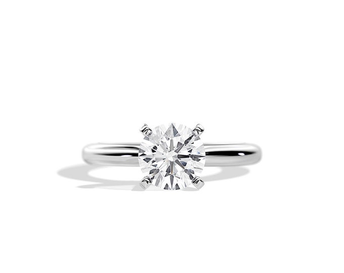 1.5 Carat Moissanite Comfort Fit Engagement Ring / 14k White Gold Moissanite Solitaire Ring / 18K White Gold / 1.5CT Round Moissanite Ring