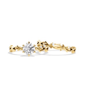 1 Carat Round Lab Grown Diamond Twig Bridal Set / Nature Inspired Engagement Ring Set of Rings / White Gold 1.00 CT CVD Diamond Ring / IGI image 10