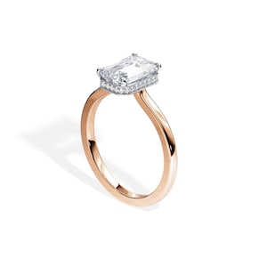 Emerald Cut Moissanite Engagement Ring / 3 Carat Emerald Moissanite Ring / Hidden Halo / Rose Gold / Bridal Ring / Promise Ring / 3 CT Ring