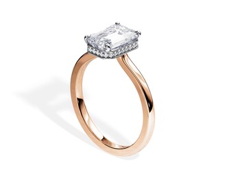 Emerald Cut Moissanite Engagement Ring / 3 Carat Emerald Moissanite Ring / Hidden Halo / Rose Gold / Bridal Ring / Promise Ring / 3 CT Ring
