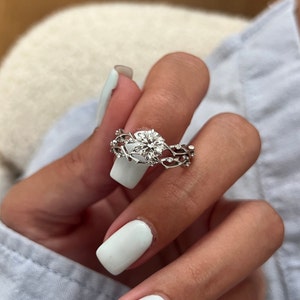 1 Carat Round Lab Grown Diamond Twig Bridal Set / Nature Inspired Engagement Ring Set of Rings / White Gold 1.00 CT CVD Diamond Ring / IGI image 6